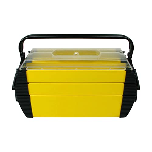 Portable Tool Box - Storage Compartments for Tools, Parts, Crafting Supplies or Tackle by Stalwart - Cantilever Toolbox, 18"L x 11.8"W x 8.25"H, Black/Yellow | Tacklebox with 3 Tiers of Trays, 5 Compartments for Tools, Parts Organizer, Crafting Supplies,