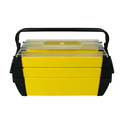 Portable Tool Box - Storage Compartments for Tools, Parts, Crafting Supplies or Tackle by Stalwart - Cantilever Toolbox, 18"L x 11.8"W x 8.25"H, Black/Yellow | Tacklebox with 3 Tiers of Trays, 5 Compartments for Tools, Parts Organizer, Crafting Supplies,