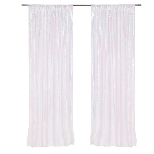 PartyDelight Iridescent White Sequin Backdrop Curtains 2x8ft 2 Panels - color: Iridescent, size: 24"W x 96"L (Pack of 2)