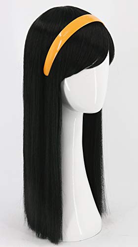 Topcosplay Girls Kids Wigs Black Long Straight Cosplay Halloween Costumes Party Wig with Headband(1849) - color: Black Straight