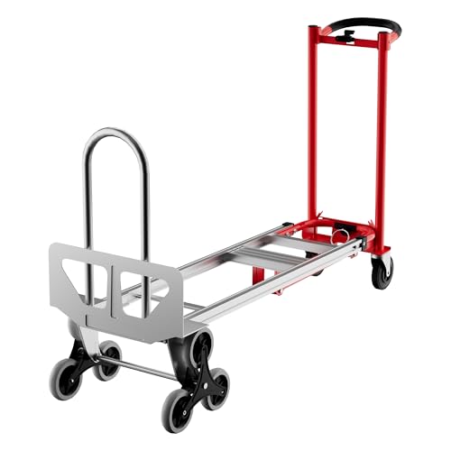 Heavy Duty Aluminum Hand Truck, 3-in-1 Convertible Folding Dolly Cart, Stair Climbing Hand Truck with Wheels, Industrial Platform Trolley for Warehouse, Home, Office & Transport Moving - color: Red+silver
