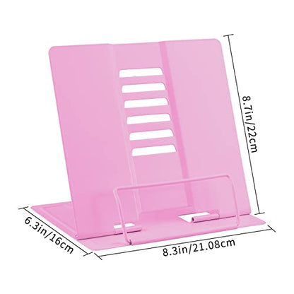 Honagu Book Stand Metal Desk Book Holder, Book Holders for Reading Hands Free, Adjustable Cookbook Documents Holder, Portable Bookstand for Music Books, Textbook, Recipe, Tablet, Ipad (Pink) - color: Pink