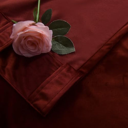 Roslynwood Luxury Soft Burnt Ochre Velvet Curtains 63 inches Long Back Tab Thermal Insulated Blackout Window Drapes for Living Room/Bedroom/Dining Room, W52 x L63, 2 Panels - color: Burnt Ochre, size: 52"W x 63"L (Pack of 2)
