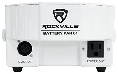 Rockville Battery PAR Pack 61 V2 White 8 Rechargeable RGBWA+UV Wash Lights | Includes Charging Case with Wheels, 6x 6W LEDs, DMX Controls, IR Remote, 15-Hour Battery Life, Sound-Activated, Strobe - color: White