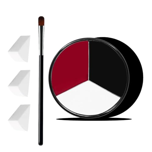 White Black Red Halloween Face Body Paint with 3PCS Sponge and 1PC Brush, for Baseball, Softball Sports(Eye Black) & Halloween (Joker, Clown), Face Painting Kit for Cosplay, SFX Costumes - color: White+Black+Red-1