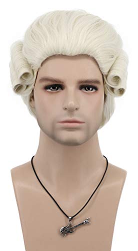 VGbeaty Men Long Curly Beige Colonial Judge Wig | Halloween Costume Cosplay Wig - color: beige