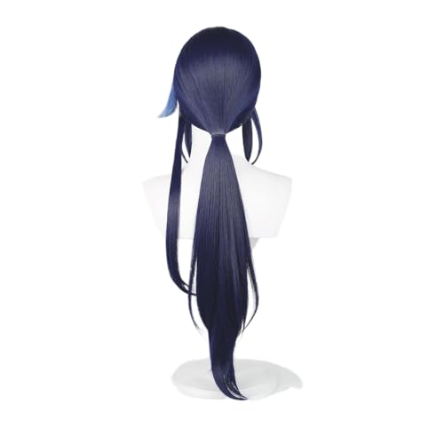 Clorinde Wig for Women Dark Purple Low Ponytail Straight Heat Resistan Synthetic Fiber Hairs for Unisex Adult Halloween Christmas Cos Anime Party Replacement Wigs - color: Dark Blue Low Long Ponytail