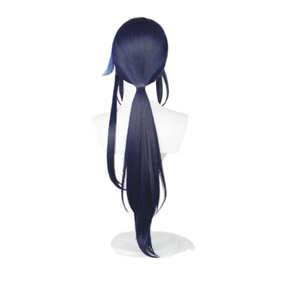 Clorinde Wig for Women Dark Purple Low Ponytail Straight Heat Resistan Synthetic Fiber Hairs for Unisex Adult Halloween Christmas Cos Anime Party Replacement Wigs - color: Dark Blue Low Long Ponytail
