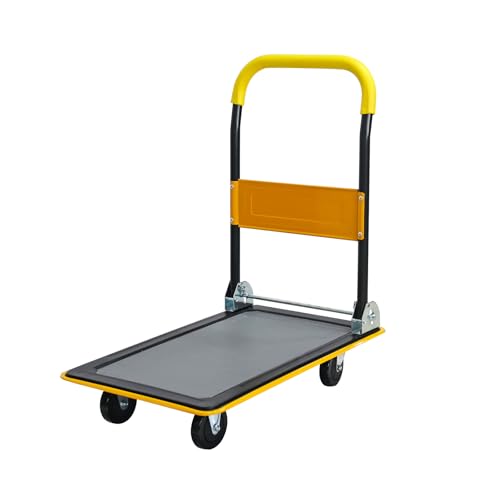 Yellow Folding Platform Hand Truck 330 lbs Capacity, Heavy Duty Flatbed Cart with 360° Swivel Silent Wheels, Non-Slip Steel Dolly for Warehouse, Office, or Home – Foldable Design - color: Yellow, size: 28.4x18.5x32.7inches