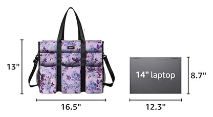 IBFUN Utility Tote Bag with 24 Pockets, Large Teacher Travel Tote for Women - color: B8-l-pruple Flower, size: Large