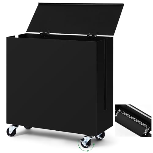 Briwooody Extra Large Metal Cable Management Box with Caster Wheels, Black - color: Black