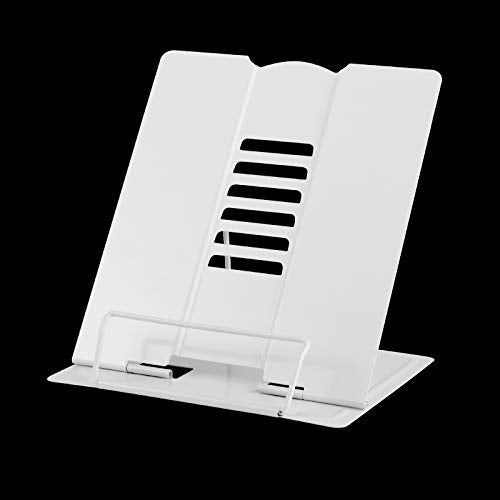 Large Book Stand Metal for Reading, Book Holder Adjustable Cookbook Holder | Document Holder Portable Bookstands for Textbooks, Recipe, the First Day of School Gift for Students, Teachers (White) - color: White
