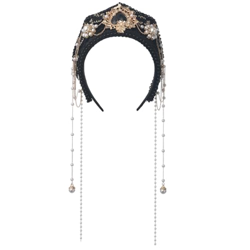 BPURB Women Tudor French Hood Headband Renaissance Anne Boleyn Hat Elizabethan Headwear Halloween Costumes - color: Black