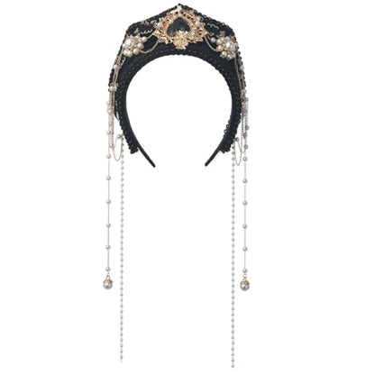 BPURB Women Tudor French Hood Headband Renaissance Anne Boleyn Hat Elizabethan Headwear Halloween Costumes - color: Black