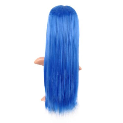 MapofBeauty 24 Inch Long Straight Flat Bangs Party Cosplay Wig, Bright Blue | 60 cm Synthetic Hair Wig, Heat Resistant, Women - color: Bright Blue