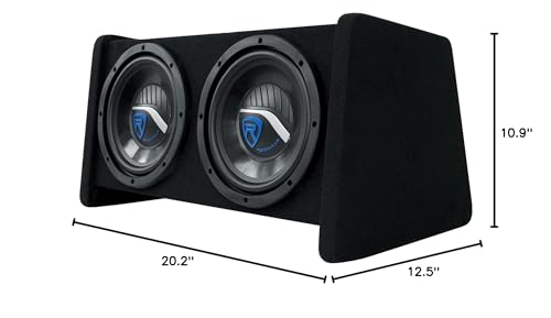 Rockville RV208P Dual 8" Car Audio Subwoofers in Vented Enclosure Box | 800W Peak/400W RMS, 4 Ohm, Gold-Plated Terminals, Ported MDF Cabinet, 15° Angled, Polypropylene Cone, Tweed Carpet - style: Dual 8"