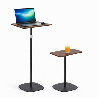 Japard Small Standing Desk 18-47 Inch, Adjustable Height Portable Laptop Stand, Mini Floor Table, Natural Wood Black Brown - color: Brown X Black