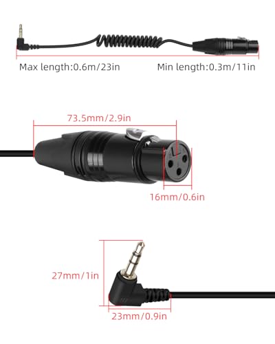 3.5mm to XLR Coiled Cable,Right Angle 1/8Inch Mini Jack TRS Stereo | Male to 3 Pin XLR Female Microphone Audio Cord Adapter for MP3 Players,Laptops,Speakers（50CM/1.65FT）