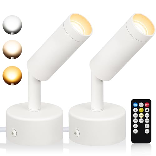 URTOM Dimmable LED Spot Lights Indoor with Remote, 3W Plug-in Up Lights | 3-CCT Floor Uplighting Indoor, Timer & Memory, 5.9 FT Cord, Accenting for Plants, Artworks, or Accent Displays, 2 Pack - color: White