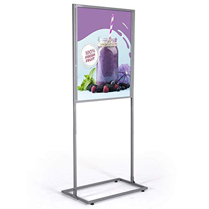 M&T Displays Metal Eco Info Board, Silver 22x28 Inches Slide-In Poster Sign Holder 1 Tier Double Sided Floor Standing Pedestal Advertising Display with Backing and Anti-Glare PET Cover