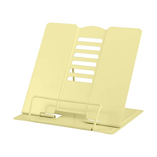 MSDADA Desk Book Stand Metal Reading Book Holder Adjustable Cookbook Holder | Documents Holder Portable Sturdy Bookstands Rest for Recipes Textbooks Tablet Music Books with Page Clips (Light Yellow） - color: Light Yellow