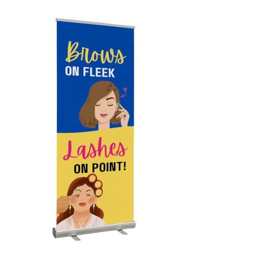 Lashes & Brows Retractable Stand Banner by DC | 33"x81" Roll-Up Display | Brows on Fleek Lashes on Point Vertical Pull-Up Banner for Trade Shows & Events | Made in USA | (Stand Not Included) - color: Brows on Fleek Lashes on Point, size: Retractable Banne