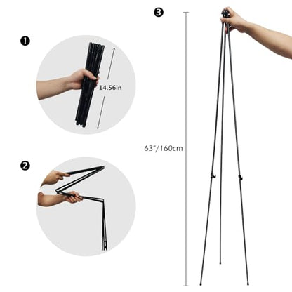 RRFTOK 3 Pack 63 in Sign Easel Stands, Instant-Fold Tripods with Bags | Instant-fold metal tripod with carry bag for welcome sign, poster display, foam board and floor use - style: 63B 3pack