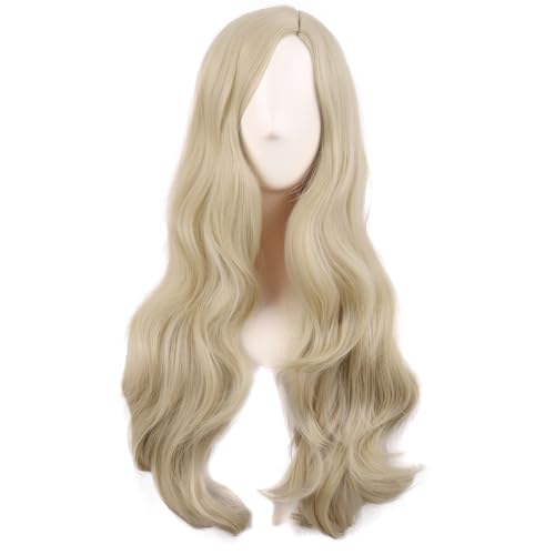 MapofBeauty 28 Inch Long Wavy Curly Side Bangs Party Hair Wig, Blonde | Synthetic fiber, 70 cm Cosplay Wig, Fashion - color: Blonde