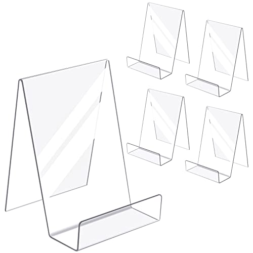Kamehame Book Stands for Display Large 5 Pack 3.9x4.3x5.8 Inch Acrylic Book Display Easel with Ledge, Clear Desktop Holder for Displaying Books, Albums, Pictures, Music Sheets, Notebooks