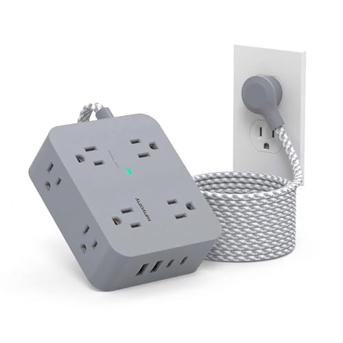 HANYCONY Surge Protector Power Strip 15 Ft Long Cord, 1080J, Flat Plug - color: Gray, size: 15ft