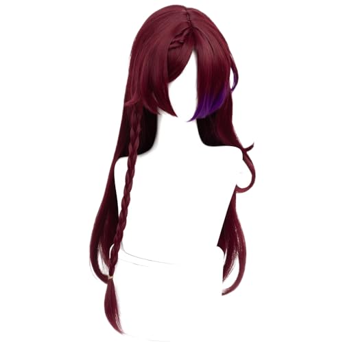 Dark Red Thick Braids Long Straight Cosplay Wig Heat Resistan Synthetic Fiber Hairs for Uniex Adult Halloween Christmas Cos Party Replacement Wigs - color: Dark Red Thick Braids Long Straight