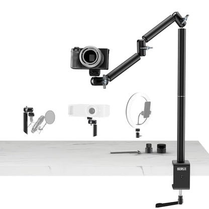 SIRUI 40" Overhead Desktop Mount w C-clamp, Heavy Duty Articulating Arm Camera Desk Mount, Flexible Magic Arm w Dual Ball Head, Boom Arm for Action Camera Ring Light Microphone Webcam Phone, AM-DK01