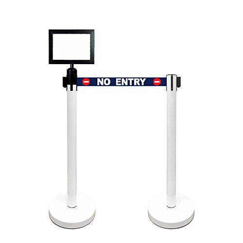Retractable Stanchion, 6 SPECIALTY Posts + Signframe, 36" Ht, 78" Special Event & Holiday Theme Belt + Bonus Replacement Cassettes + Wall Receiver (WHT Post/No Entry Belt) - color: Wht Post/No Entry Belt