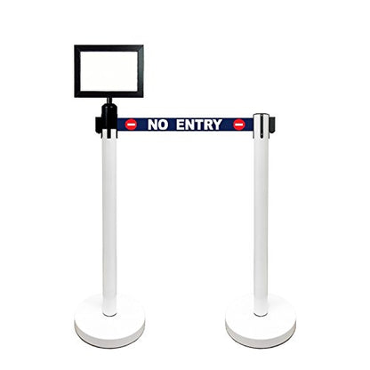 Retractable Stanchion, 6 SPECIALTY Posts + Signframe, 36" Ht, 78" Special Event & Holiday Theme Belt + Bonus Replacement Cassettes + Wall Receiver (WHT Post/No Entry Belt) - color: Wht Post/No Entry Belt