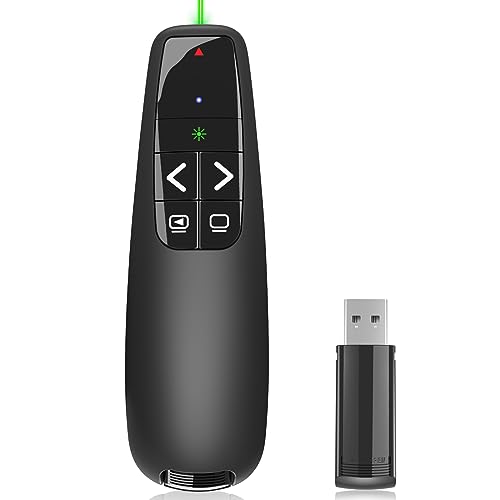Presentation Clicker for PowerPoint, Wireless Presenter Remote with Laser | Ergonomic PowerPoint Remote Clicker with Green Laser Pointer for Computer Laptop/Windows/Mac/PPT/Google Slides Advancer - style: Green Pointer