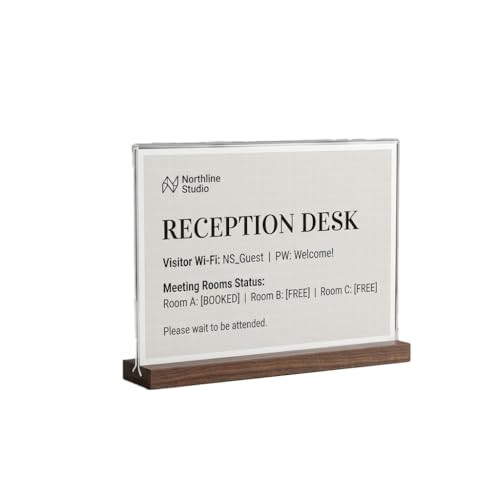 Acrylic Sign Holder 8.5 x 11 with Wooden Base, Double-Sided Horizontal Menu Display Stand, T-Shape Clear Paper Holder for Restaurant Cafe Office Wedding, 3 Pack