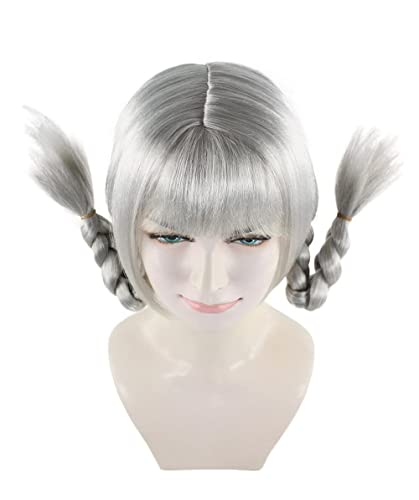HPO Bavarian Double Braided Wig, Breathable Capless Cap, Premium Handcrafted Wig, Designed for comfort fit, flame retardent synthetic fiber (Grey) - color: Grey