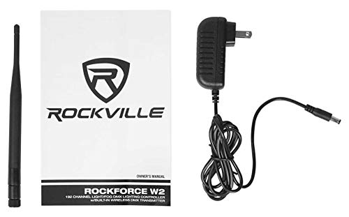 Rockville RF Wedge White RGBWA+UV Par Light Pair with DMX Controller | Rechargeable Battery, 7800mAh, 24-Hour Runtime, Wireless DMX, ROCKFORCE W2 192-Ch Controller, 2 RF Remotes, 3-items