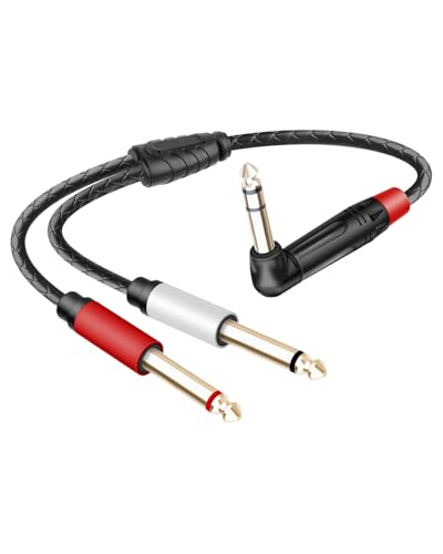 Guitar Cable Right Angle 1/4 inch TRS Stereo to Dual 1/4 inch TS Mono Insert Cable,Stereo Y Splitter Cable,90 Degree 6.35mm Male to Dual 6.35mm Male Audio Cord (1.64FT/0.5M) - style: 90 6.35 TRS to Dual 6.35 TS(1.64FT/0.5M)