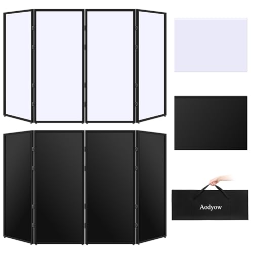 DJ Facade Booth Portable Event Cover Screen-Foldable 4 Detachable Metal Frame Light Projector Display Scrim Panel Stand with Carry Bag for Show,Party,Gathering,DJ Stand(White and Black)