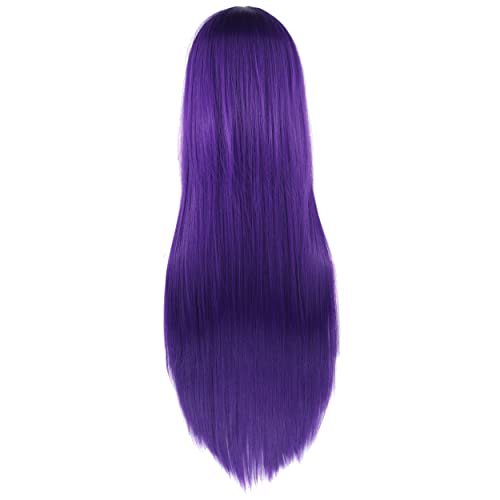 80cm Long Straight Natural Hair Cosplay Wigs with Bangs Colorful Halloween Costume Party Wig for Women (Dark Purple) - color: Dark Purple