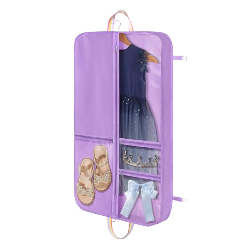 KEEGH 40 inch Dance Costume Garment Bags Kid Dance Bags, Purple | Rainbow Handle, 3 Zipper Pockets, For Dance Competitions, Ballet, Theatre, Costume Garment Bag for Dancers
