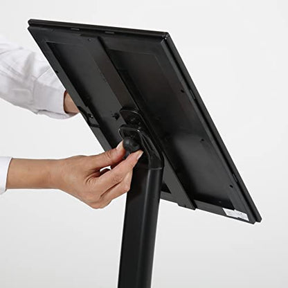 M&T Displays Simplistic Curved Menu Board Black Pedestal Sign Holder Floor Standing Aluminum Front Loading Easy Open Poster Advertisement Sign Holder for Restaurant Cafe Hotel (Black, 8.5x11 inch) - size: 8.5x11 inch