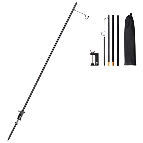 TOBWOLF Portable Camping Lantern Pole, Folding Aluminum Stand with Stake | Collapsible Design | Hang Lanterns & Lights Easily | Ideal for Picnic, Camping, Hiking, Fishing & BBQ - color: Black