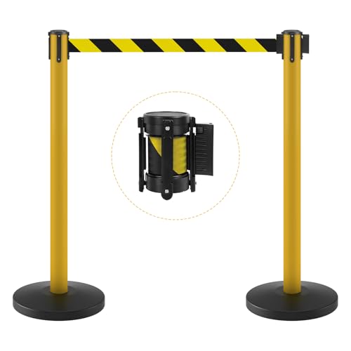 kaiyomi 2 Pack Stanchions with Retractable Barriers 11 Feet (Black&Yellow) - color: Black and Yellow