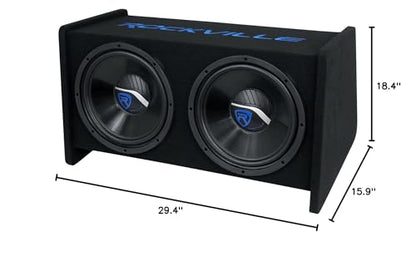 Rockville RV1212P Dual 12" 1200W Car Audio Subwoofers in Vented Enclosure, 4-Ohm, Clean Punchy Bass, 600W RMS Music Rating, Durable MDF Build, for Car Audio Systems | 1200W Peak/600W RMS, MDF Box, Polypropylene Cone, Aluminum Voice Coil, 4 Ohm, Bass Refle