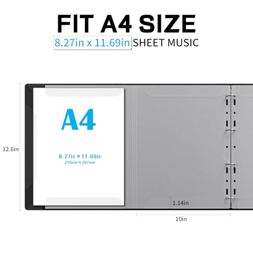 Sheet Music Folder, Piano Sheet Music Binder 4 Page Expand, A4 Size 52 Pages Capacity, Writable Choir Folder for Holding Sheet Music and Storing Files, Black - style: 4 Page Music Folders