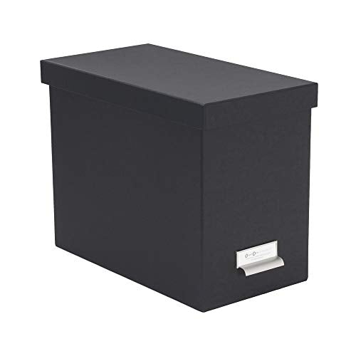 Bigso John Fiberboard Label Frame Desktop File Storage Box - Document Organizer for Important Paperwork - Durable Hanging File Box with a Lid & Metal Label Window - 7.36 x 13.38 x 10.51 in - Dark Grey - color: Dark Grey