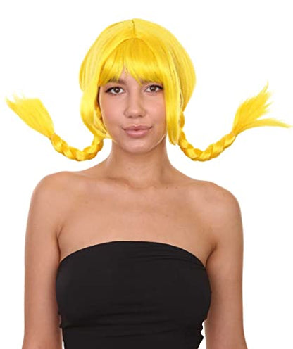 HPO Bavarian Double Braided Wig, Breathable Capless Cap, Premium Handcrafted Wig, Designed for comfort fit, flame retardent synthetic fiber (Yellow) - color: Yellow