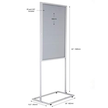 M&T Displays Metal Eco Info Board, Silver 24x36 Inches Slide-In Poster Sign Holder 1 Tier Double Sided Floor Standing Pedestal Advertising Display with Backing and Anti-Glare PET Cover - color: Silver, size: 24x36